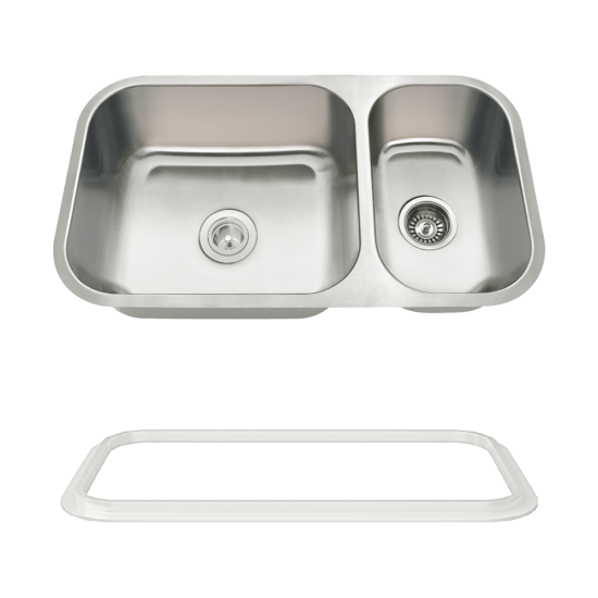 3218BL-16-SLW Offset Double Bowl Undermount Stainless Steel Sink with White SinkLink