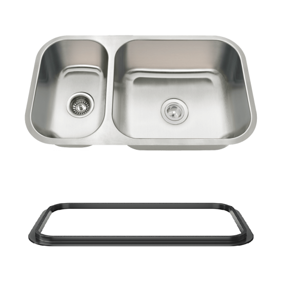 3218BR-SLBL Offset Double Bowl Undermount Stainless Steel Sink with Black SinkLink