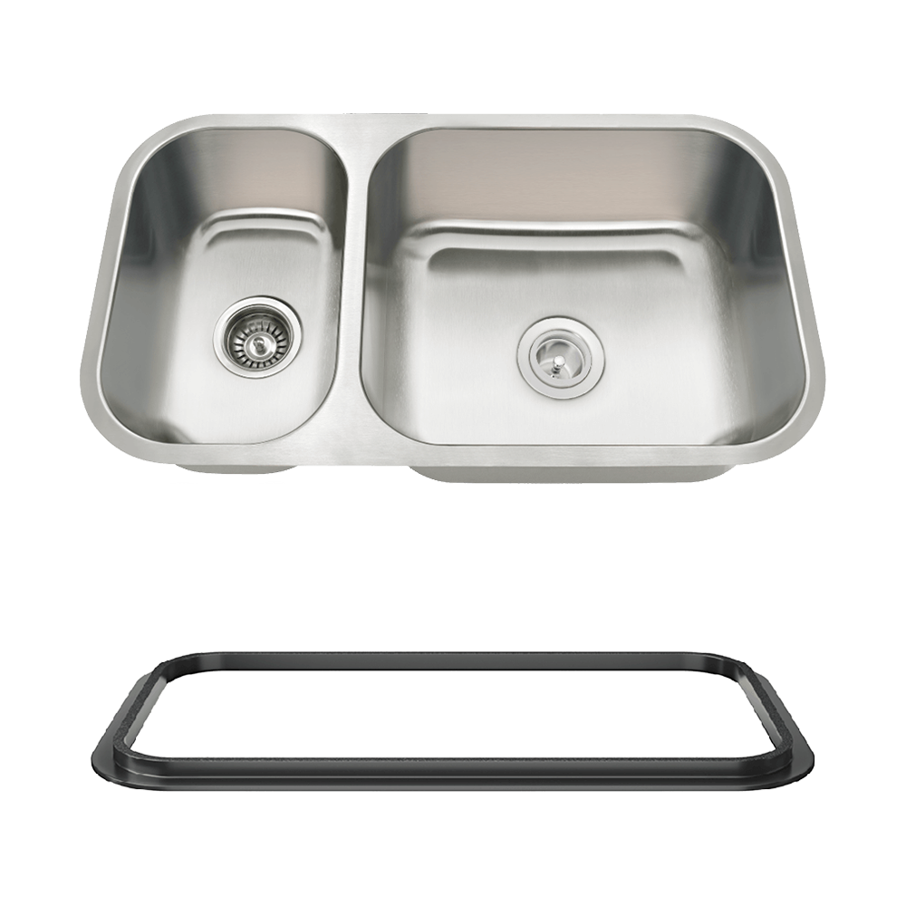 3218BR-SLBL Offset Double Bowl Undermount Stainless Steel Sink with Black SinkLink