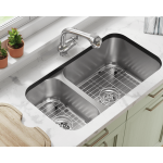 3218BR-SLBL Offset Double Bowl Undermount Stainless Steel Sink with Black SinkLink