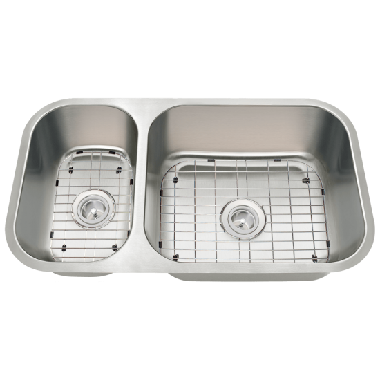 3218BR-SLW Offset Double Bowl Undermount Stainless Steel Sink with White SinkLink