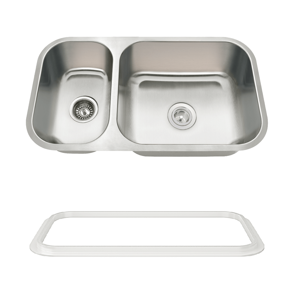 3218BR-16-SLW Offset Double Bowl Undermount Stainless Steel Sink with White SinkLink