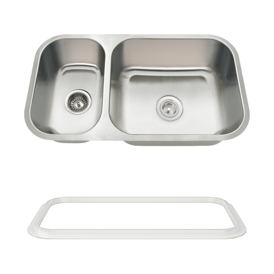 3218BR-16-SLW Offset Double Bowl Undermount Stainless Steel Sink with White SinkLink