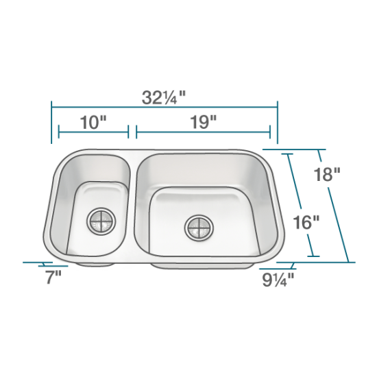 3218BR-16-SLW Offset Double Bowl Undermount Stainless Steel Sink with White SinkLink