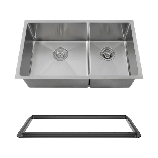 3160L-SLBL Double Bowl 3/4" Radius Stainless Steel Sink with Black SinkLink