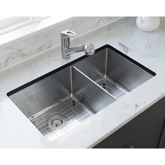 3160L-SLBL Double Bowl 3/4" Radius Stainless Steel Sink with Black SinkLink