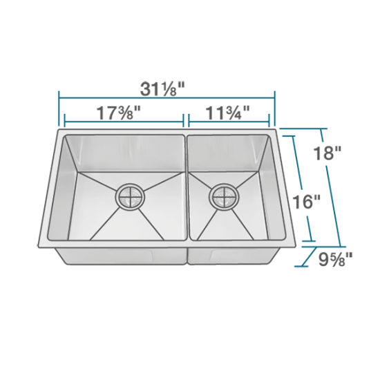 3160L-SLW Double Bowl 3/4" Radius Stainless Steel Sink with White SinkLink