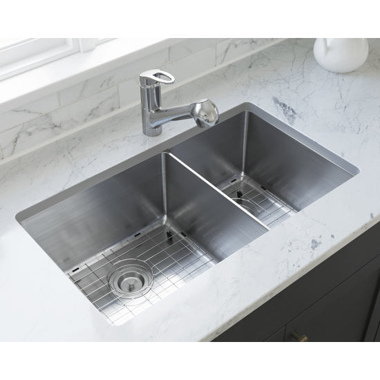 3160L-SLG Double Bowl 3/4" Radius Stainless Steel Sink with Gray SinkLink