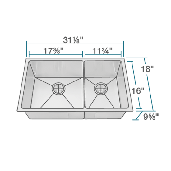 3160L-SLG Double Bowl 3/4" Radius Stainless Steel Sink with Gray SinkLink