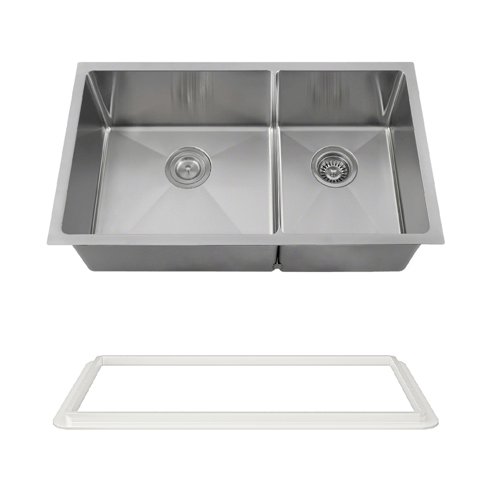 3160L-16-SLW Double Bowl 3/4" Radius Stainless Steel Sink with White SinkLink