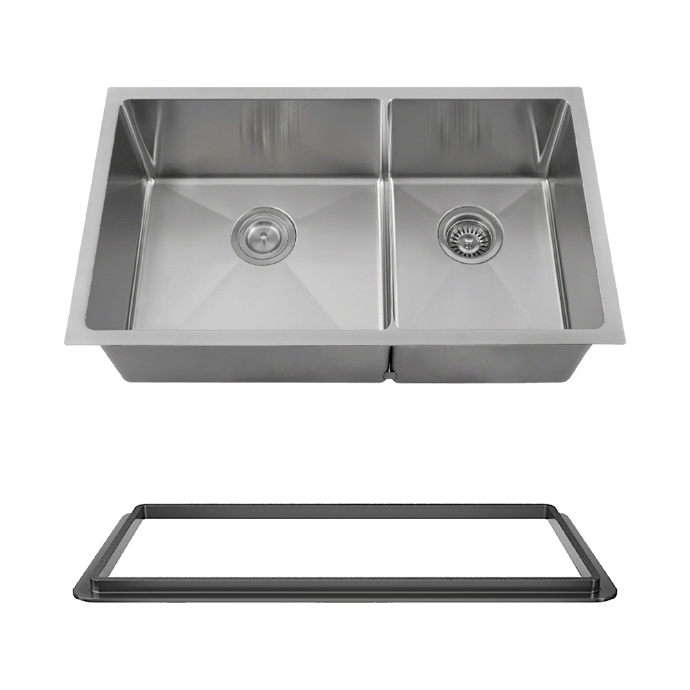 3160L-14-SLBL Double Bowl 3/4" Radius Stainless Steel Sink with Black SinkLink