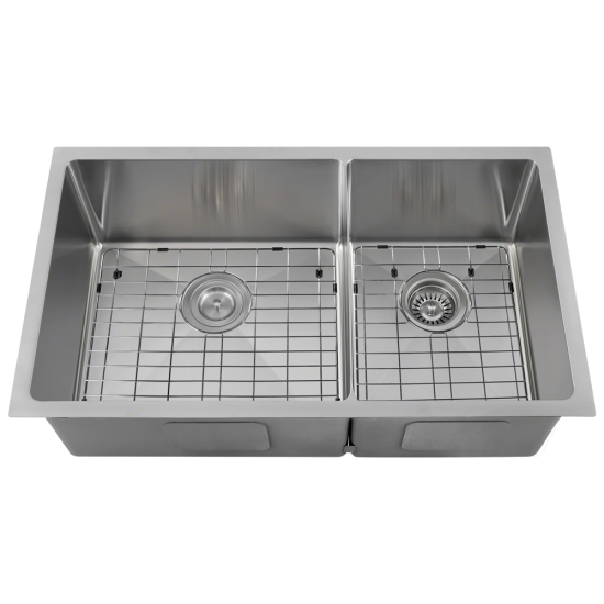 3160L-14-SLW Double Bowl 3/4" Radius Stainless Steel Sink with White SinkLink