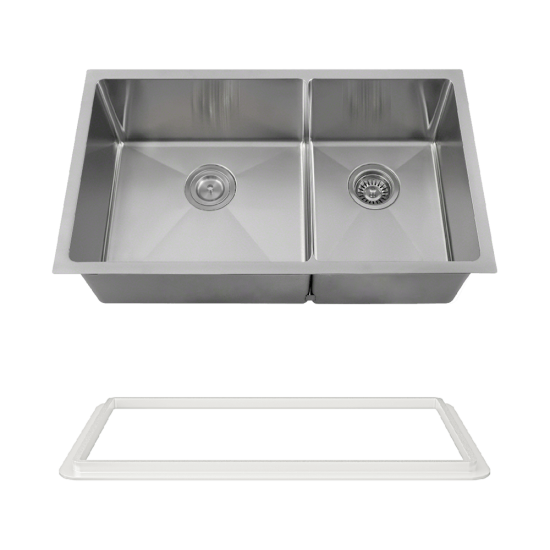 3160L-14-SLG Double Bowl 3/4" Radius Stainless Steel Sink with Gray SinkLink