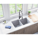 801-Silver Double Offset Bowl Quartz Granite Sink
