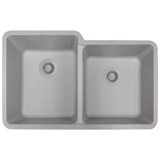 801-Silver Double Offset Bowl Quartz Granite Sink