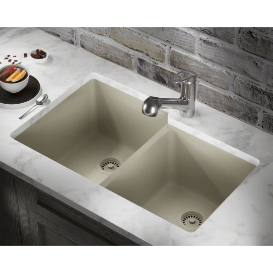 801-Slate Double Offset Bowl Quartz Granite Sink