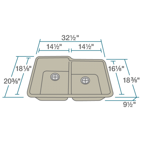 801-Slate Double Offset Bowl Quartz Granite Sink