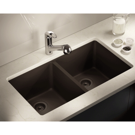 802-Mocha Double Equal Bowl Quartz Granite Kitchen Sink