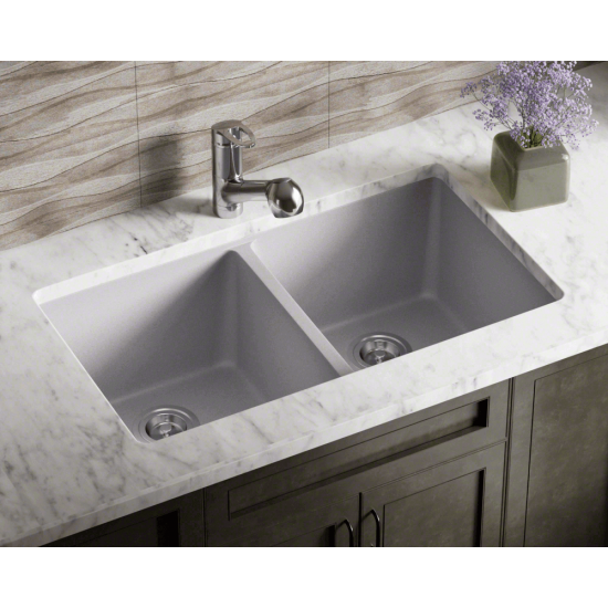 802-Silver Double Equal Bowl Quartz Granite Kitchen Sink