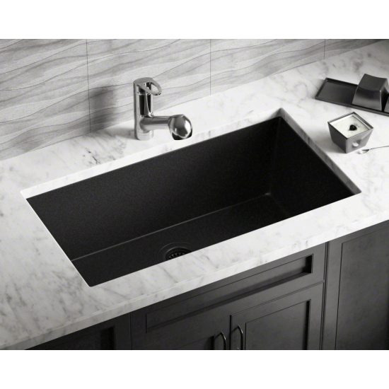 848-Black Single Bowl Undermount Quartz Granite Sink