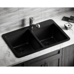 T801-Black Double Offset Bowl Topmount Quartz Granite Sink