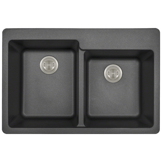 T801-Black Double Offset Bowl Topmount Quartz Granite Sink