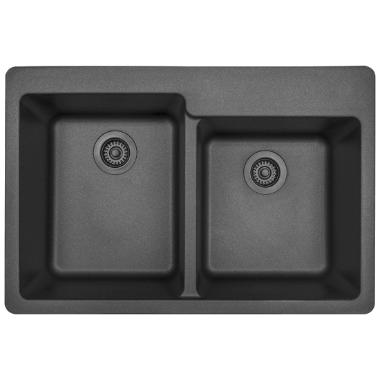 T801-Black Double Offset Bowl Topmount Quartz Granite Sink