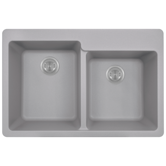 T801-Silver Double Offset Bowl Topmount Quartz Granite Sink