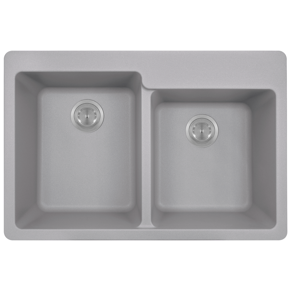 T801-Silver Double Offset Bowl Topmount Quartz Granite Sink