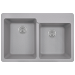 T801-Silver Double Offset Bowl Topmount Quartz Granite Sink