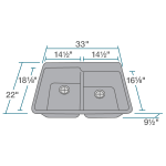T801-Silver Double Offset Bowl Topmount Quartz Granite Sink