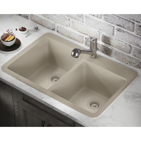 T801-Slate Double Offset Bowl Topmount Quartz Granite Sink