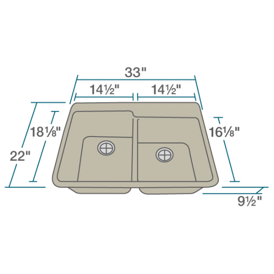 T801-Slate Double Offset Bowl Topmount Quartz Granite Sink