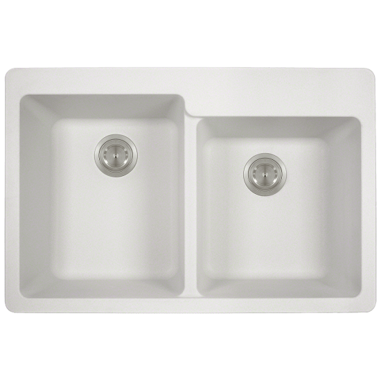 T801-White Double Offset Bowl Topmount Quartz Granite Sink