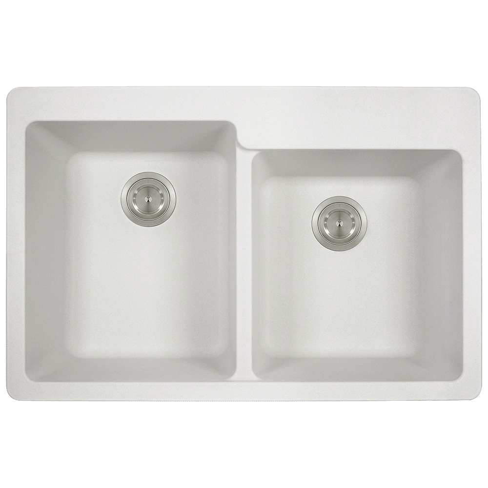 T801-White Double Offset Bowl Topmount Quartz Granite Sink