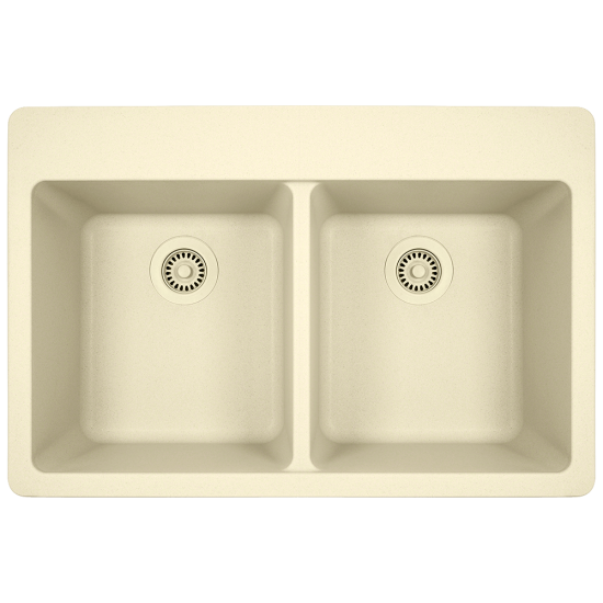 T802-Beige Double Equal Bowl Topmount Quartz Granite Sink