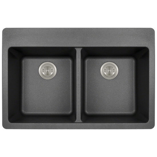 T802-Black Double Equal Bowl Topmount Quartz Granite Sink