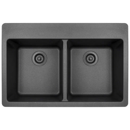 T802-Black Double Equal Bowl Topmount Quartz Granite Sink