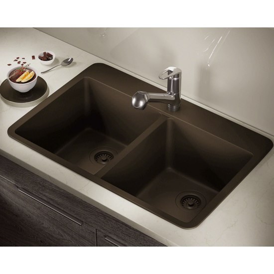 T802-Mocha Double Equal Bowl Topmount Quartz Granite Sink