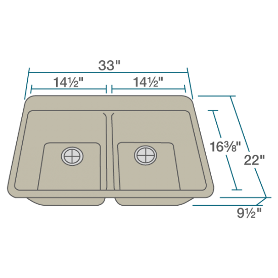 T802-Slate Double Equal Bowl Topmount Quartz Granite Sink