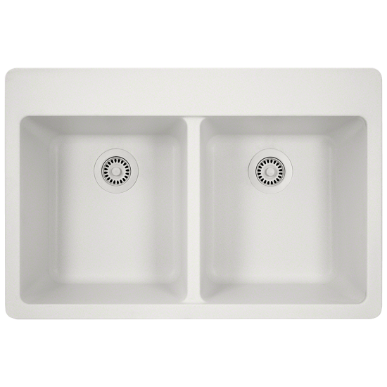 T802-White Double Equal Bowl Topmount Quartz Granite Sink