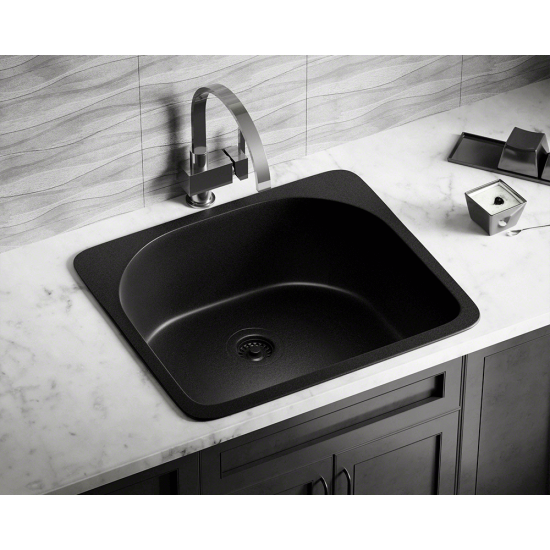 T824-Black D-Bowl Topmount Quartz Granite Sink