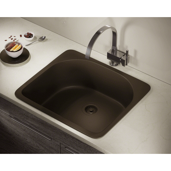 T824-Mocha D-Bowl Topmount Quartz Granite Sink