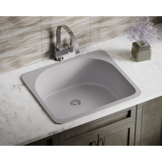 T824-Silver D-Bowl Topmount Quartz Granite Sink