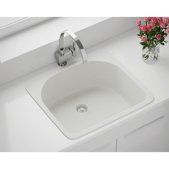 T824-White D-Bowl Topmount Quartz Granite Sink