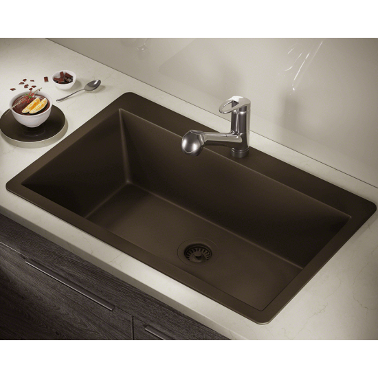 T848-Mocha Large Single Bowl Topmount Quartz Granite Sink