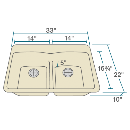 T812-Beige Double Equal Bowl Low-Divide Topmount Quartz Granite Sink