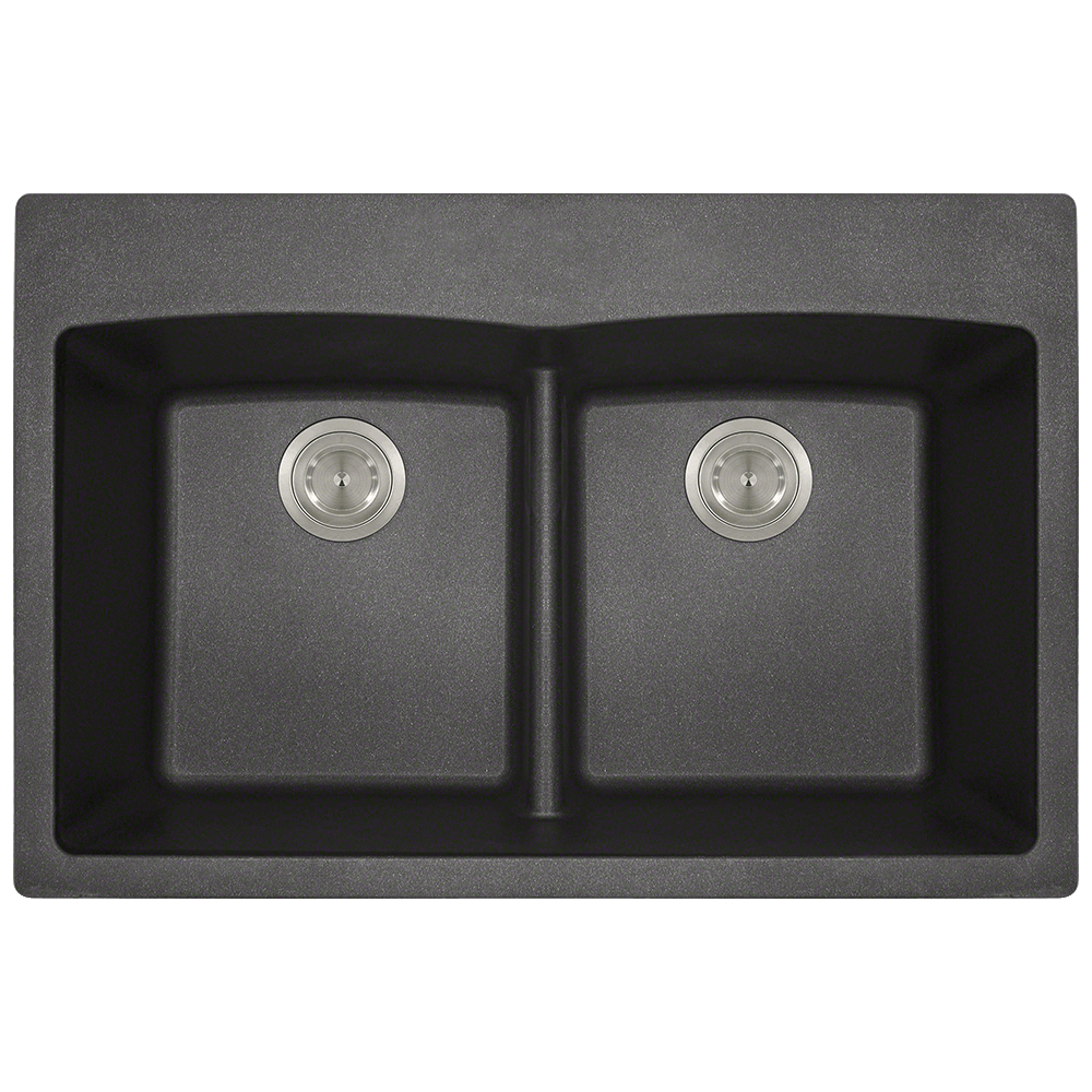 T812-Black Double Equal Bowl Low-Divide Topmount Quartz Granite Sink