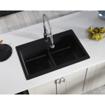 T812-Black Double Equal Bowl Low-Divide Topmount Quartz Granite Sink