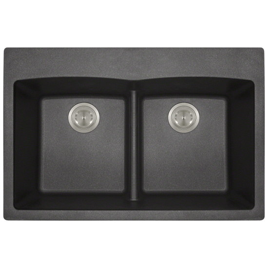 T812-Black Double Equal Bowl Low-Divide Topmount Quartz Granite Sink